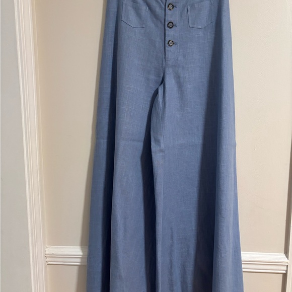 STAUD Women's Light Blue Wide-Leg Linen Pants - Picture 7 of 10